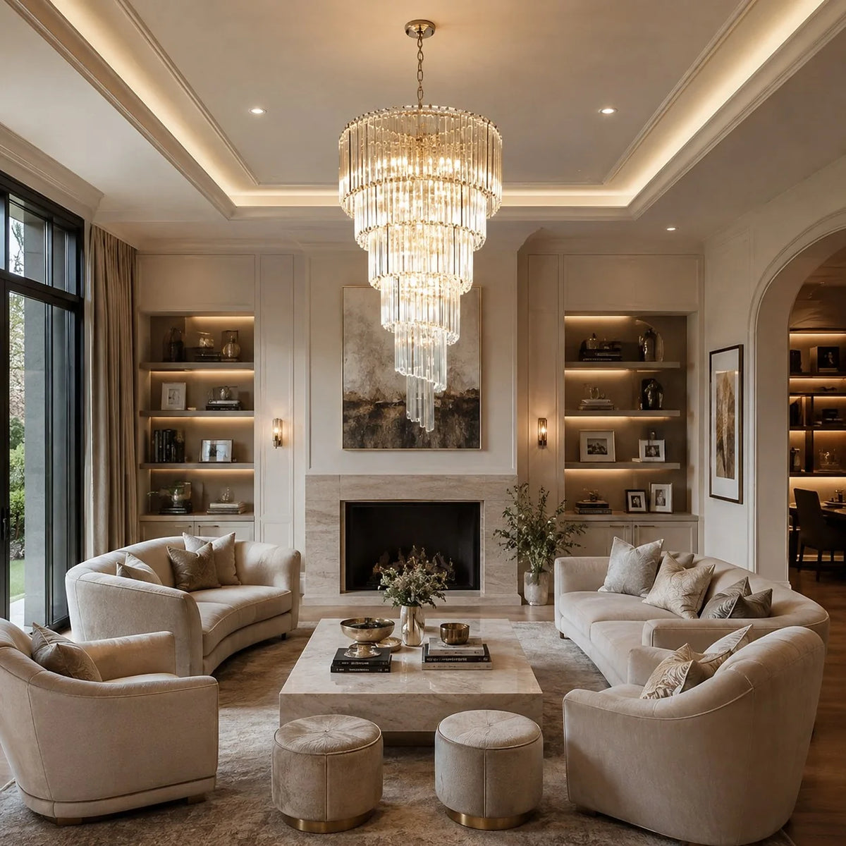 Chandelier Clear Glass Spiral Adjustable Height Dimmable