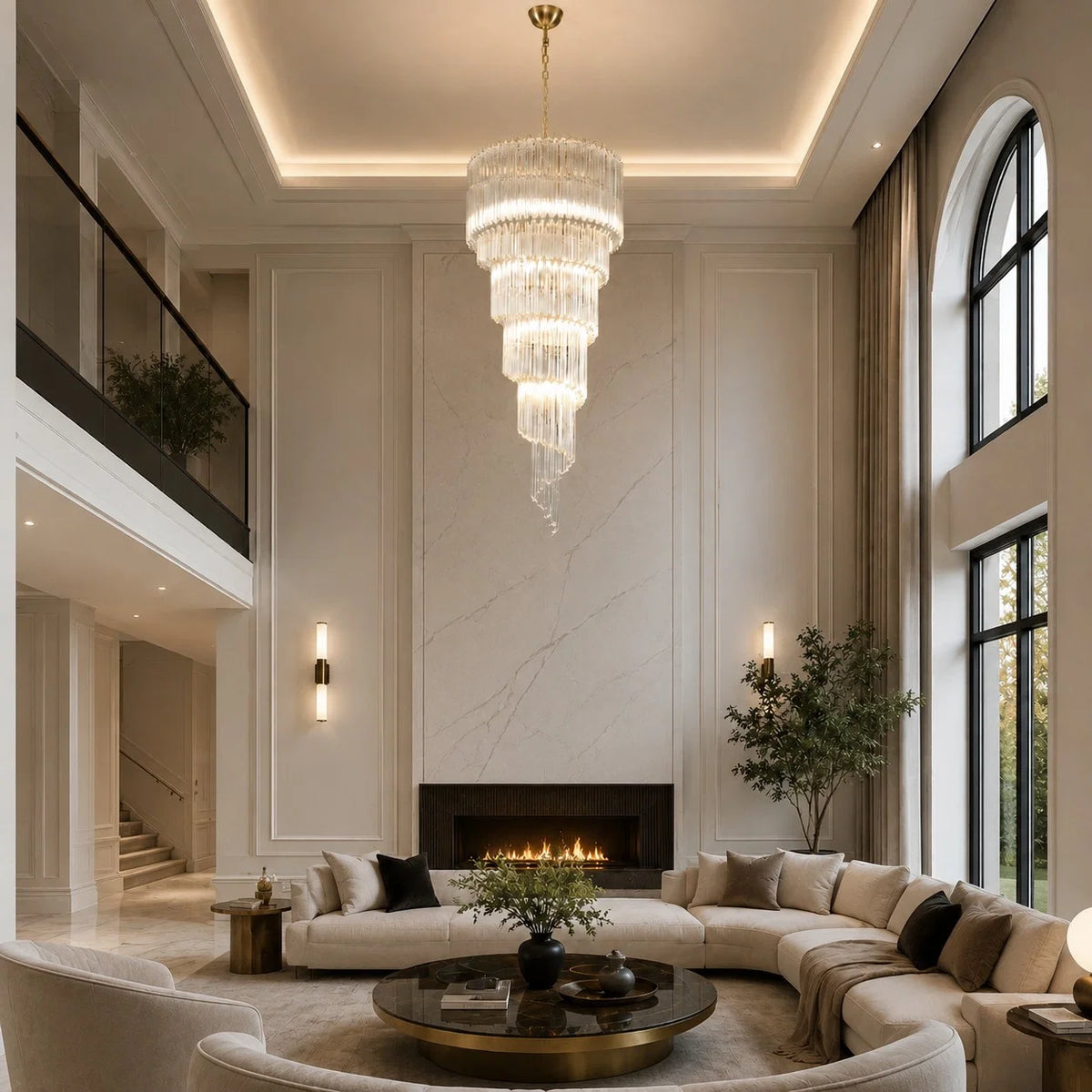 Chandelier Clear Glass Spiral Adjustable Height Dimmable
