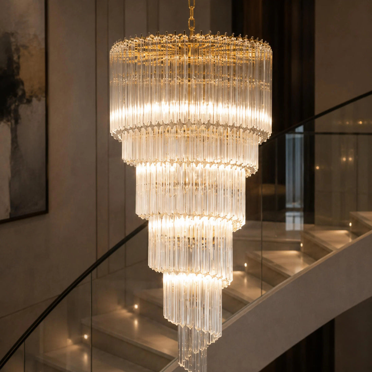 Chandelier Clear Glass Spiral Adjustable Height Dimmable