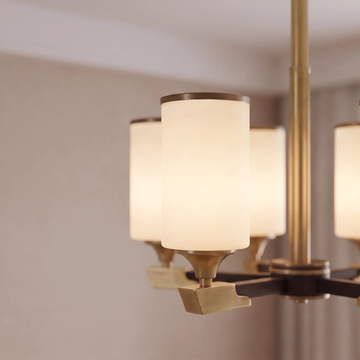 Chandelier Gold-Finish Copper Ivory Glass Shades
