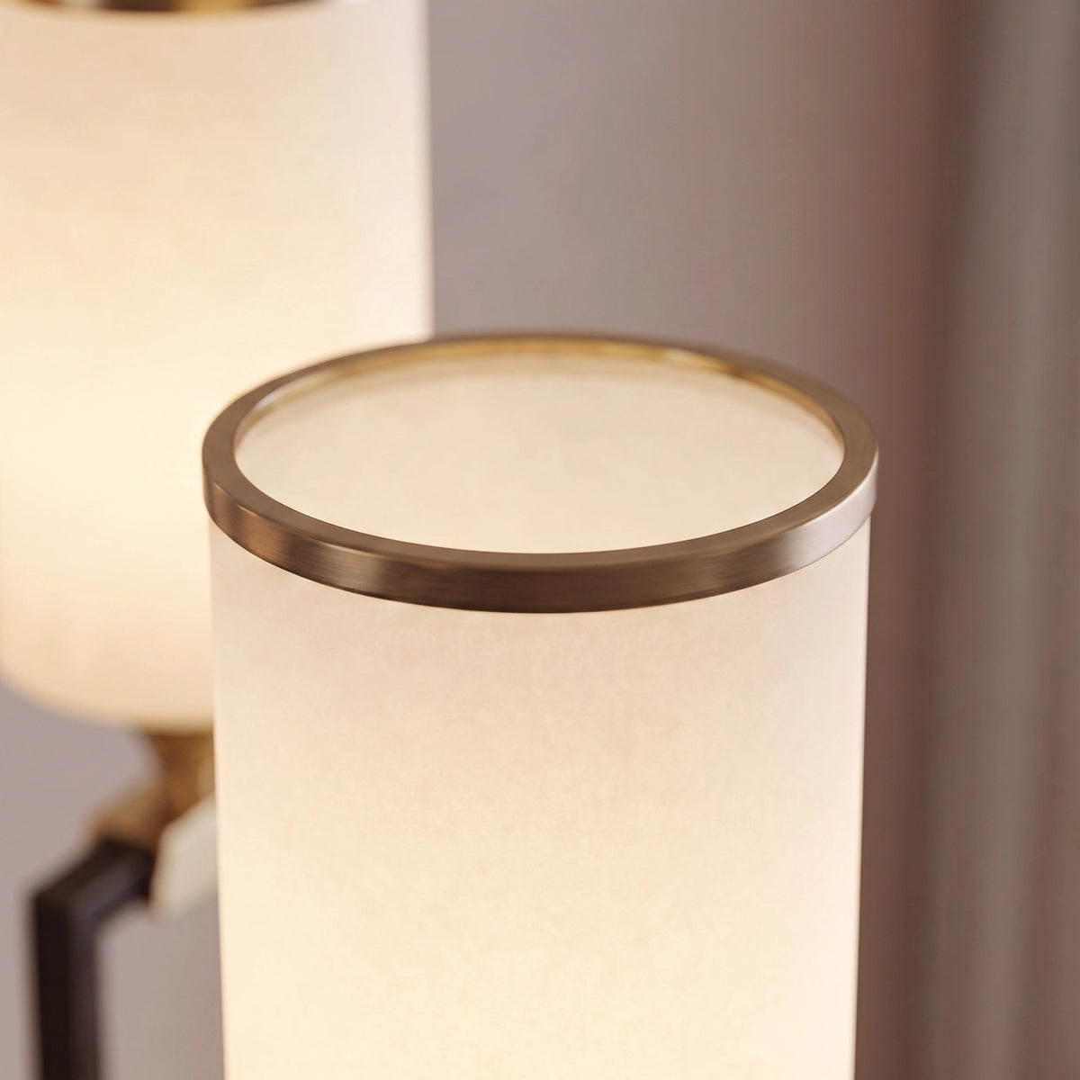 Chandelier Gold-Finish Copper Ivory Glass Shades