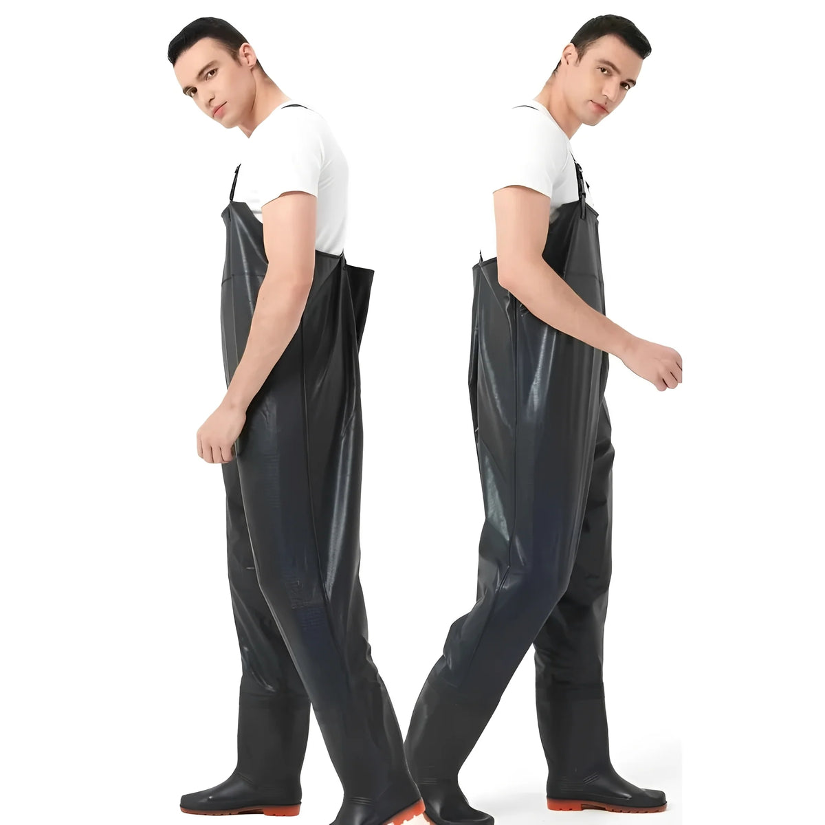 Chest Waders Water-Resistant PVC Sealed Seams Built-In Anti-Slip Boots