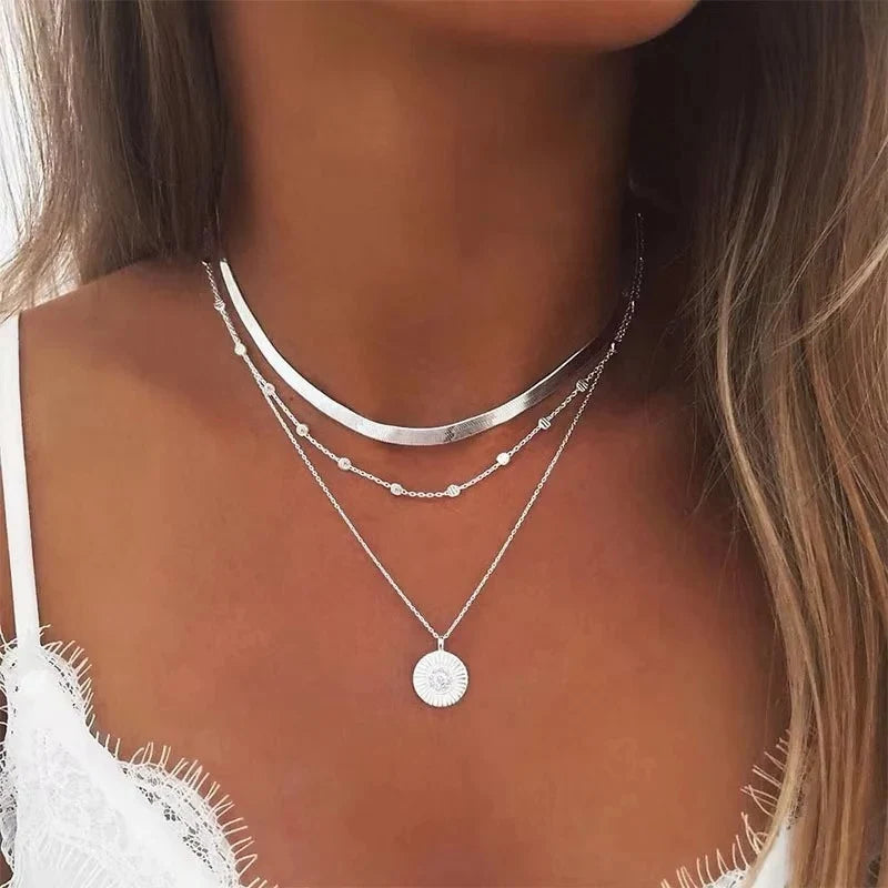 Choker Necklace Double Layer Heart Charm & Cuban Link Nickel-Free