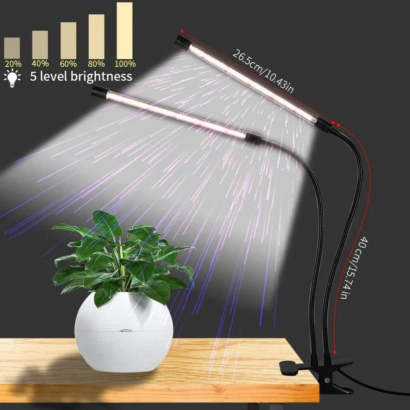 Clip-On Plant Grow Light Dual Gooseneck Timer & USB Power