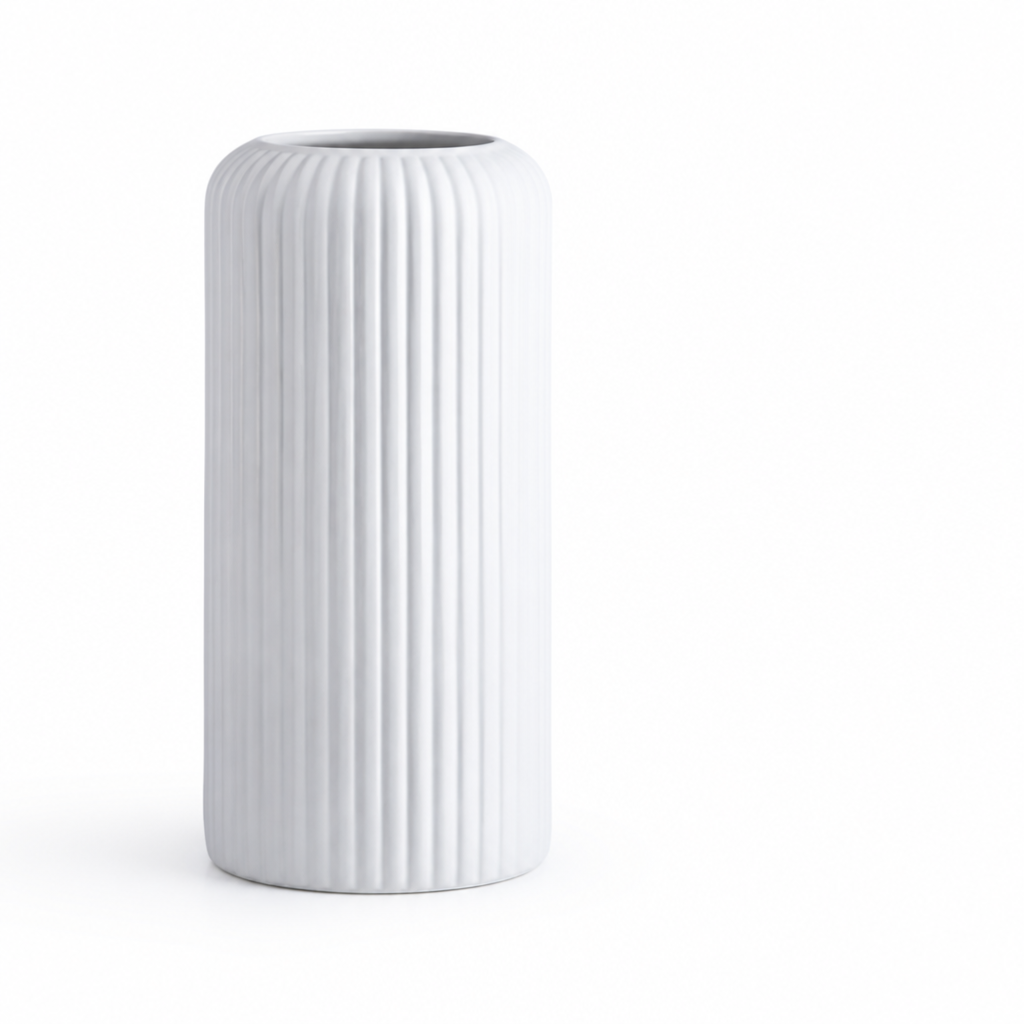 Contemporary Ribbed Ceramic Vase For Dried And Faux Flowers