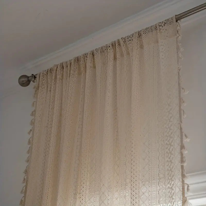 Crochet Curtain Tassel Trim Semi-Sheer Rod Pocket