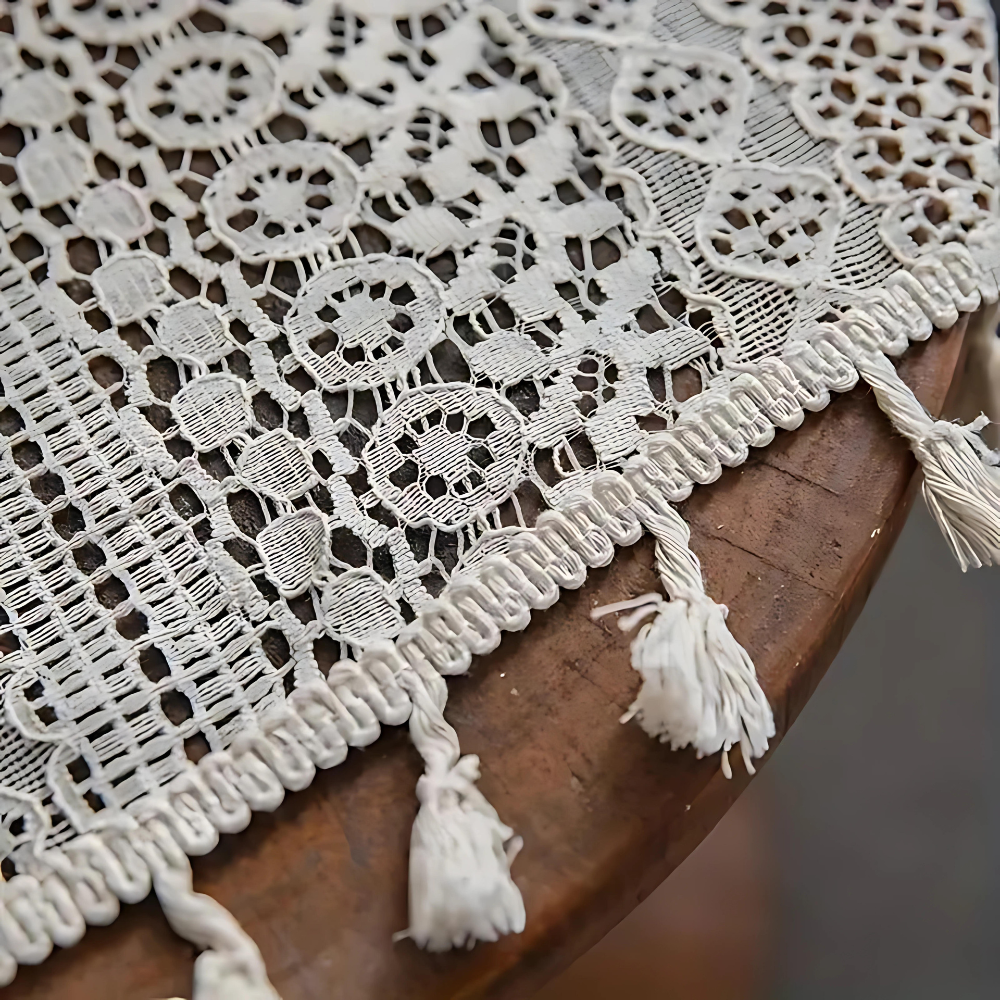Crochet Curtain Tassel Trim Semi-Sheer Rod Pocket
