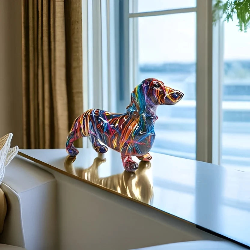 Dachshund Figurine Multicolor Painted Durable Finish