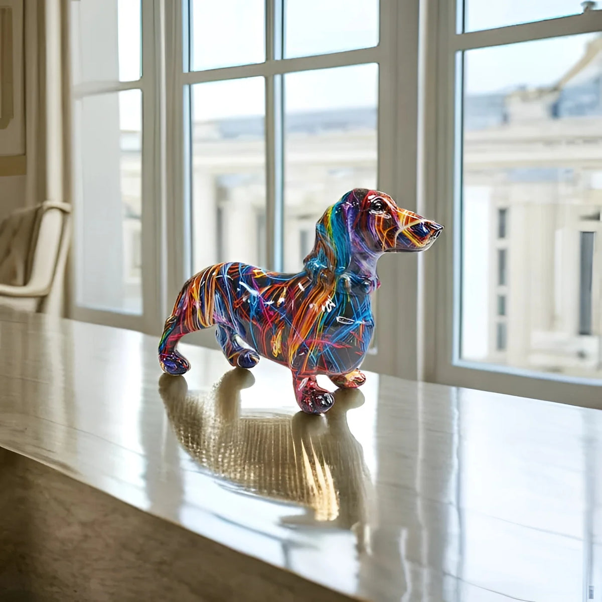 Dachshund Figurine Multicolor Painted Durable Finish