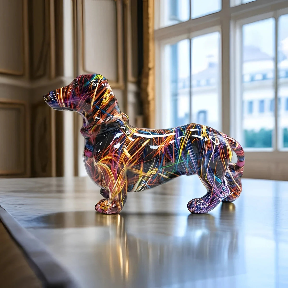 Dachshund Figurine Multicolor Painted Durable Finish