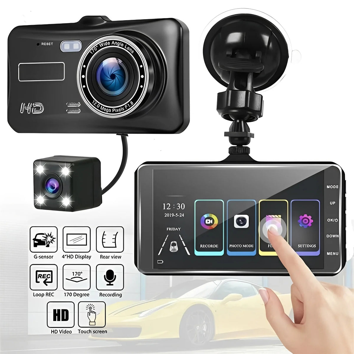 Dash Camera Dual-Lens Front & Rear 1080P G-Sensor