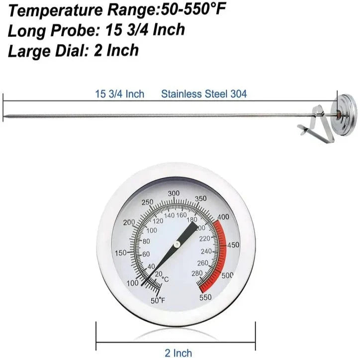 Deep Fry Thermometer 15 Inch Stainless Steel Mechanical Dial