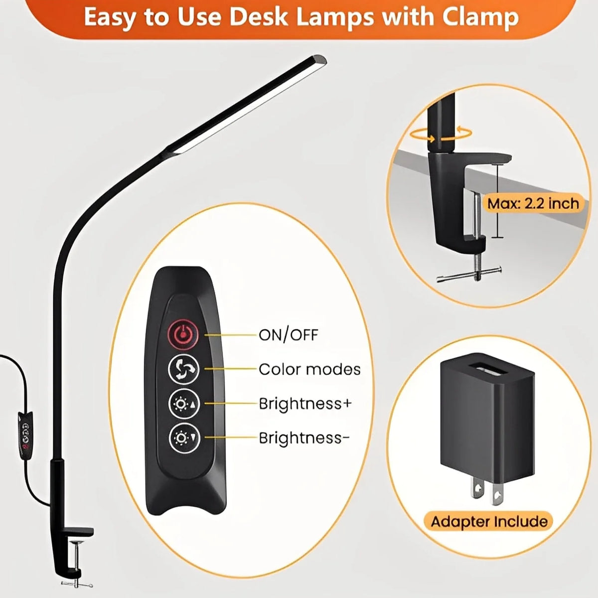 Desk Lamp Flexible Gooseneck Adjustable Color & Brightness