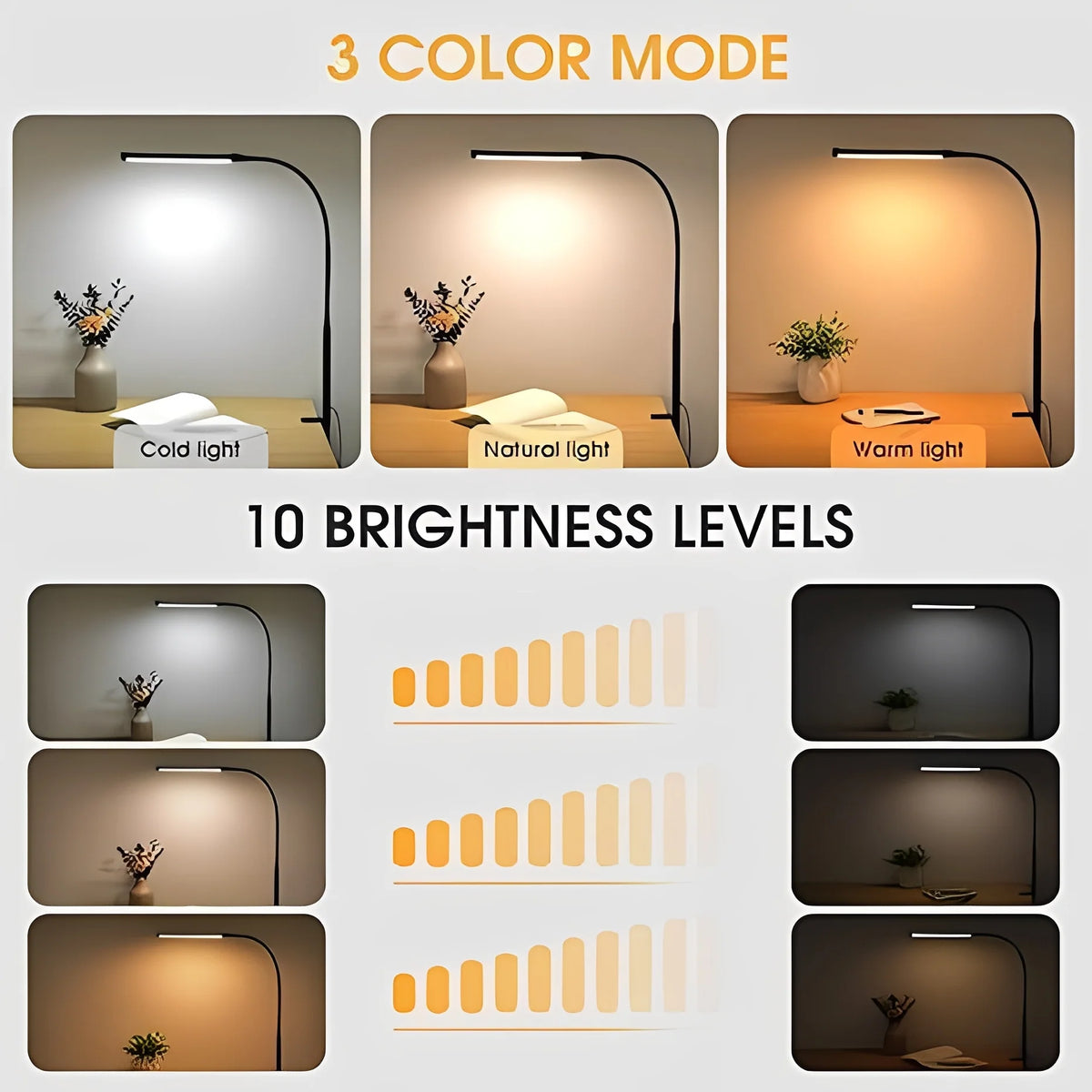 Desk Lamp Flexible Gooseneck Adjustable Color & Brightness