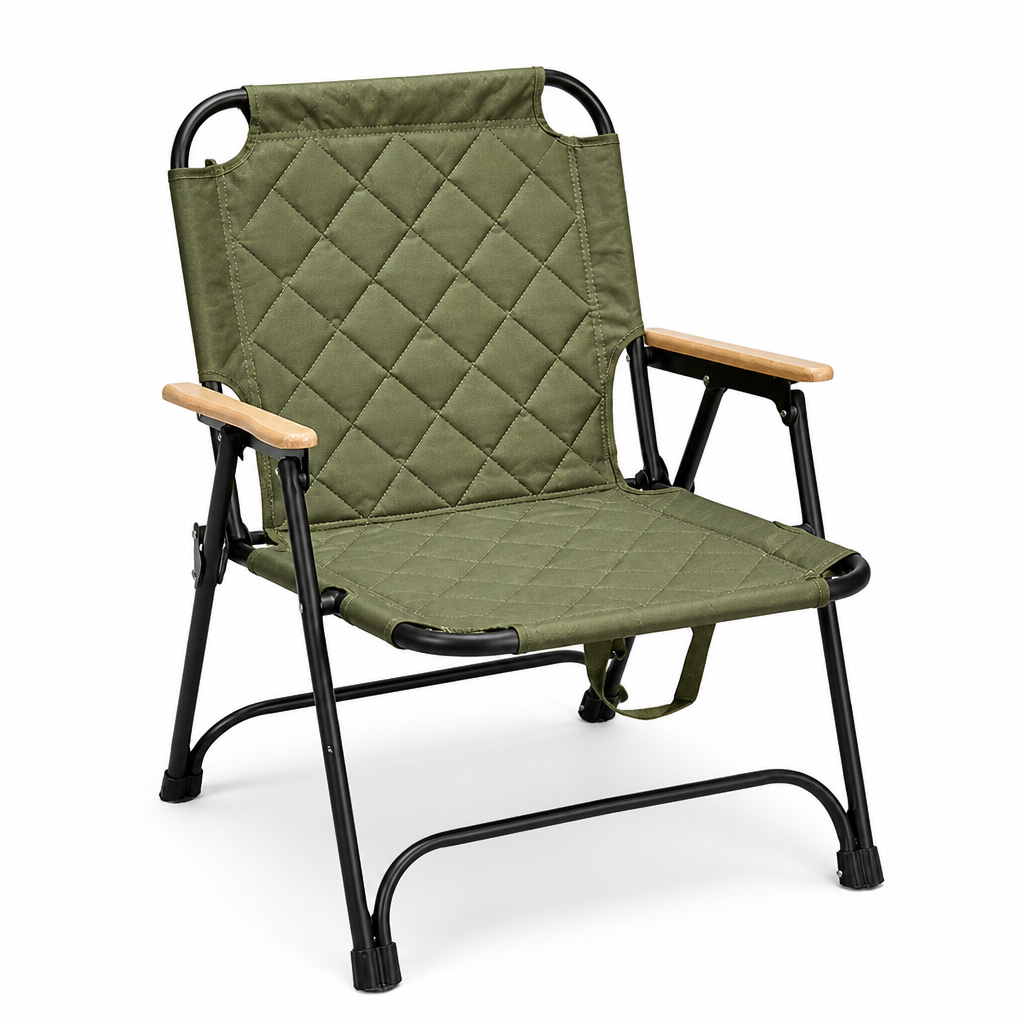 Diamond-Pattern Oxford Fabric Folding Camping Chair (Beech Wood Arms)