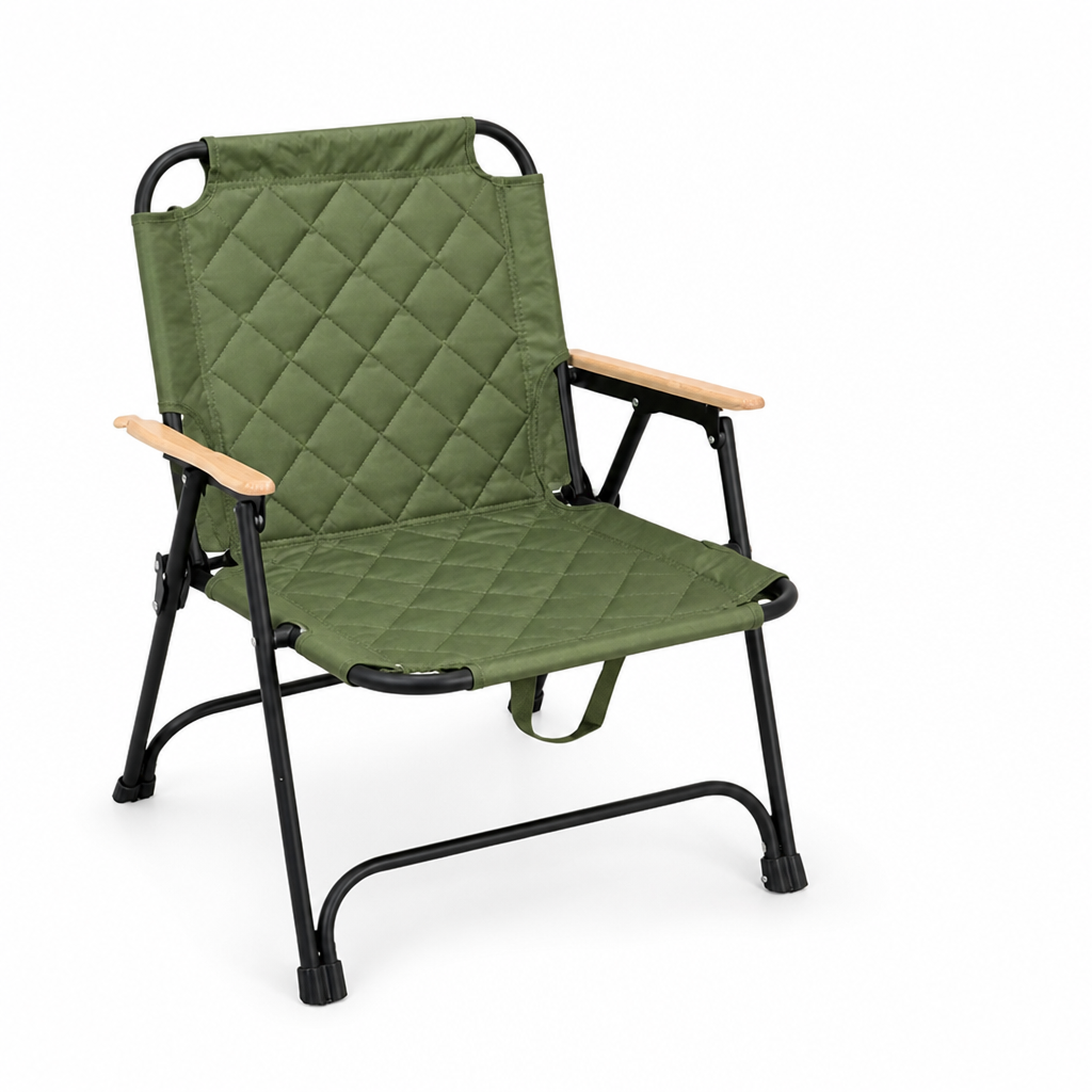 Diamond-Pattern Oxford Fabric Folding Camping Chair (Beech Wood Arms)