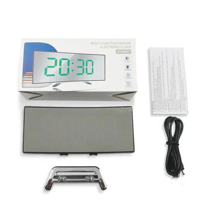 Digital Alarm Clock Curved LED Mirror & USB Charging