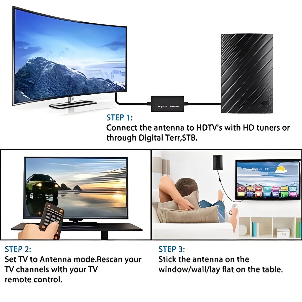 Digital TV Antenna Amplified VHF UHF 16.5 Foot Cable