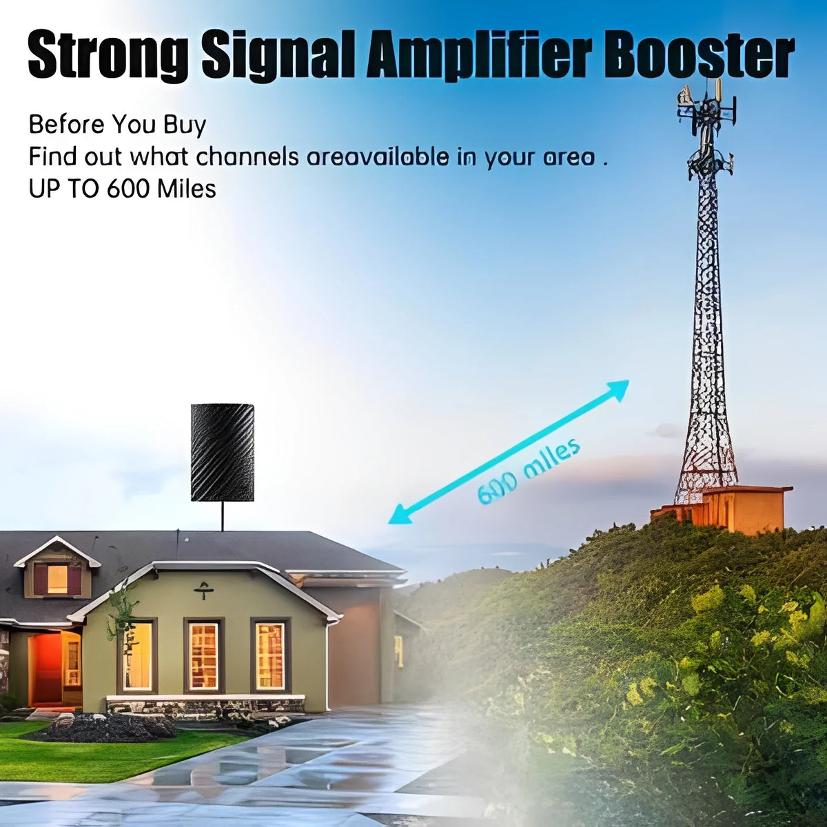 Digital TV Antenna Amplified VHF UHF 16.5 Foot Cable