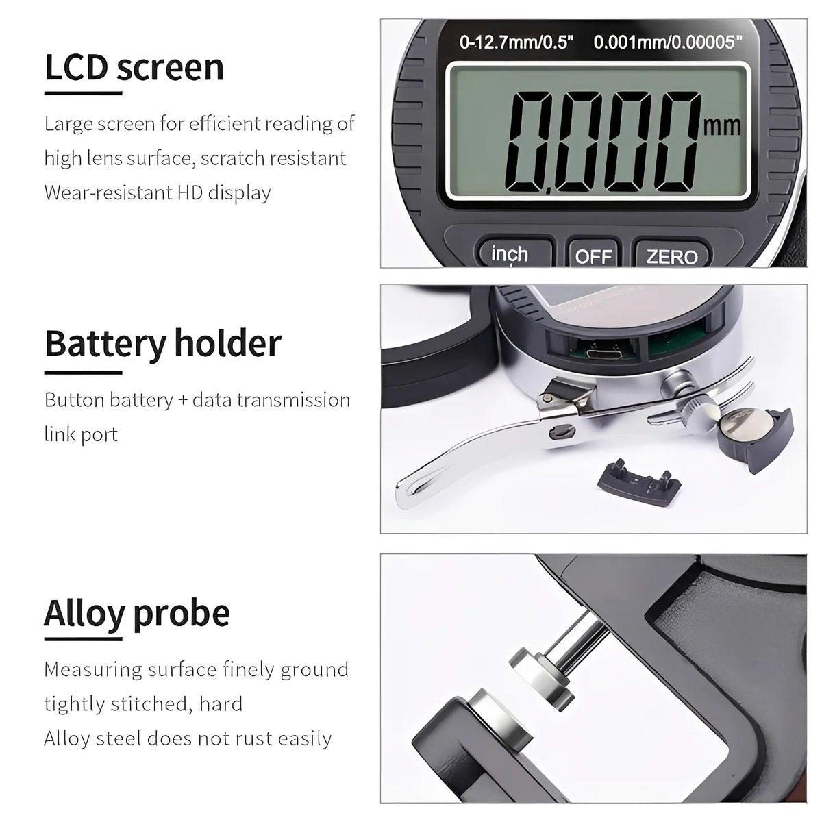 Digital Thickness Gauge 0.001 mm Resolution LCD