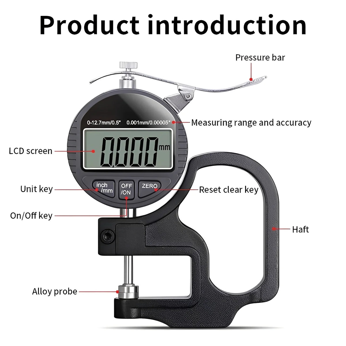 Digital Thickness Gauge 0.001 mm Resolution LCD