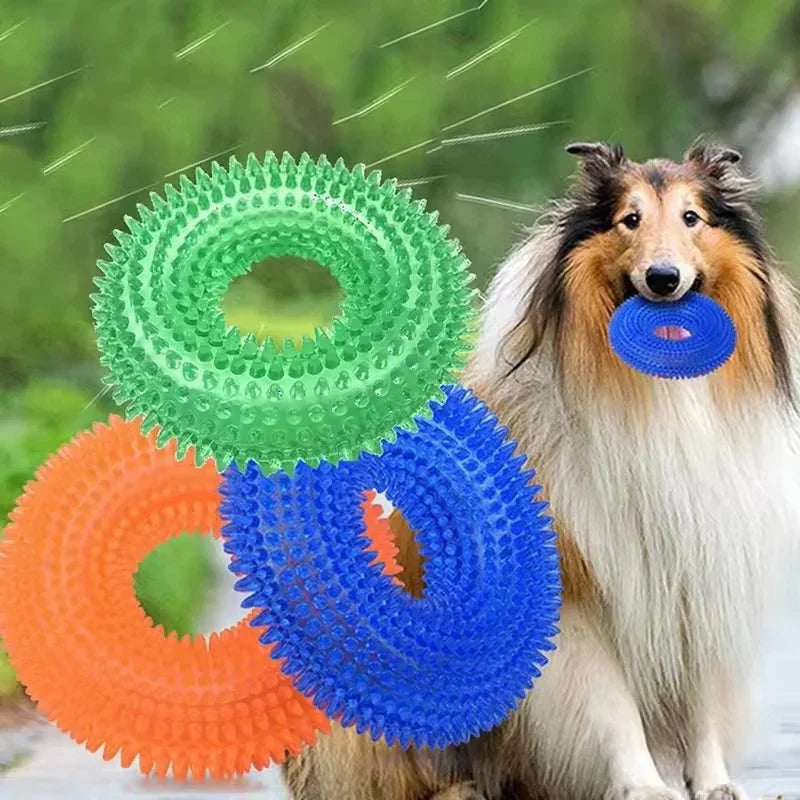 Dog Chew Ring Toy TPR Rubber Built-In Squeaker