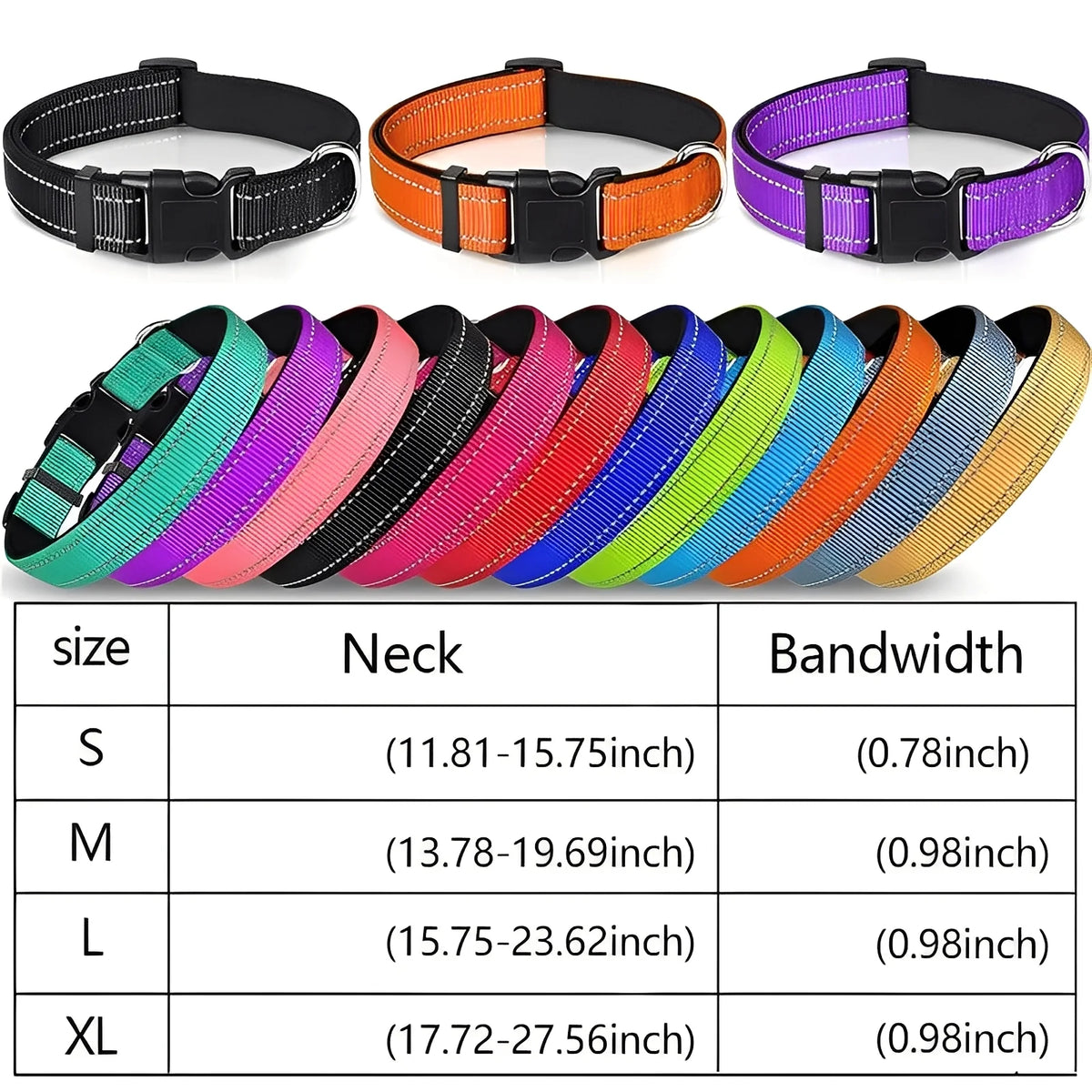 Dog Collar Adjustable Nylon Reflective Clip Buckle