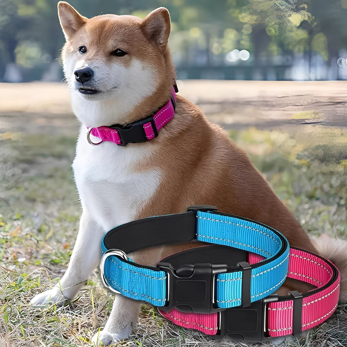 Dog Collar Adjustable Nylon Reflective Clip Buckle