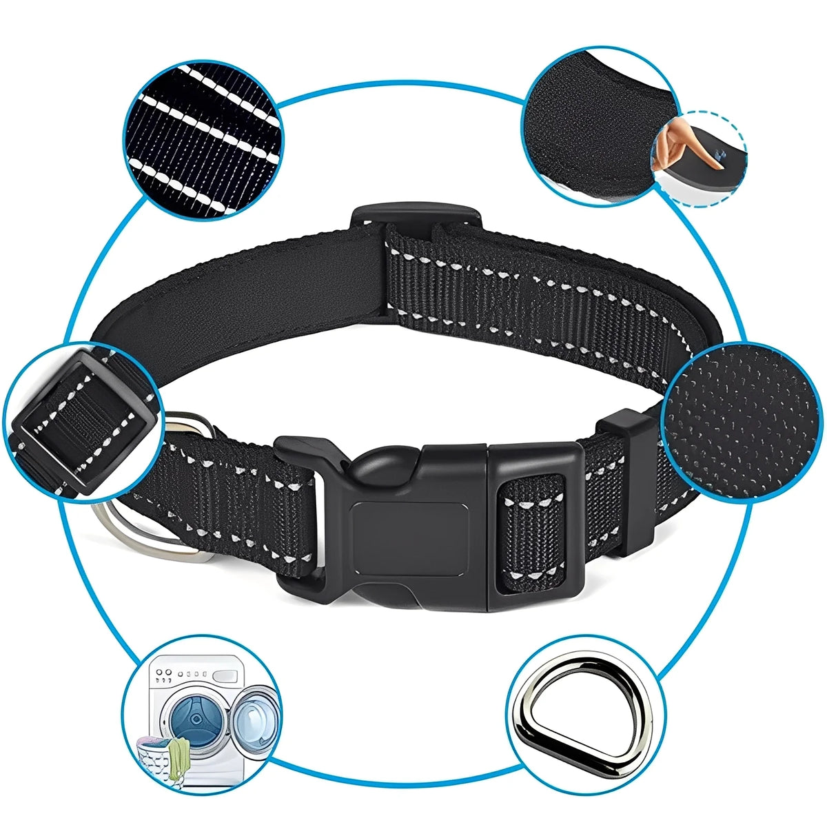 Dog Collar Adjustable Nylon Reflective Clip Buckle