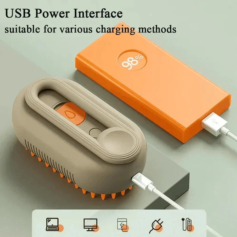 Dog Grooming Brush Steam-Powered Removable Fur Collector