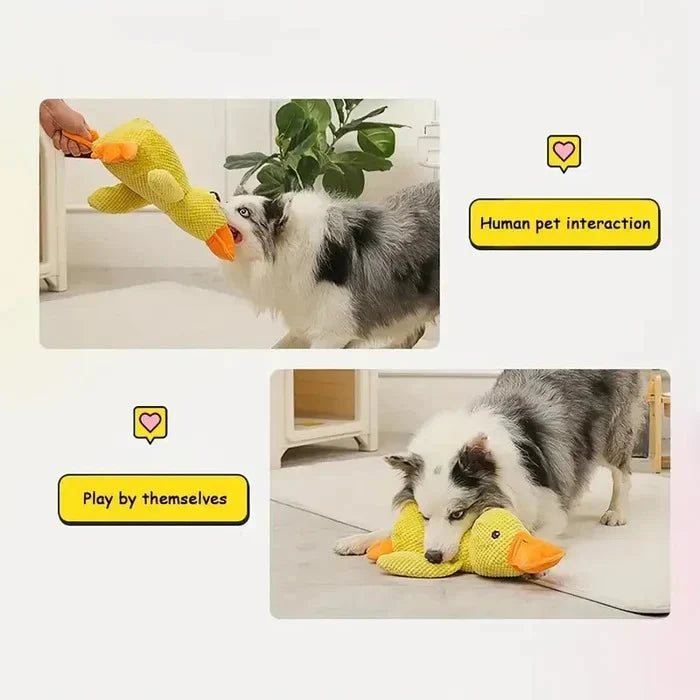 Dog Toy Duck-Shaped Plush Low-Pitch Squeaker Reinforced Seams