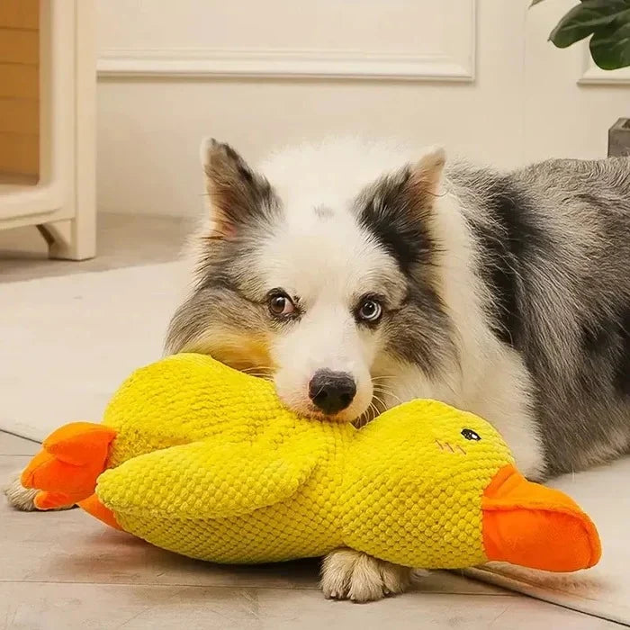 Dog Toy Duck-Shaped Plush Low-Pitch Squeaker Reinforced Seams