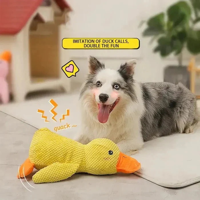 Dog Toy Duck-Shaped Plush Low-Pitch Squeaker Reinforced Seams