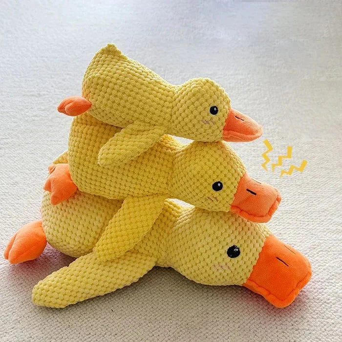Dog Toy Duck-Shaped Plush Low-Pitch Squeaker Reinforced Seams