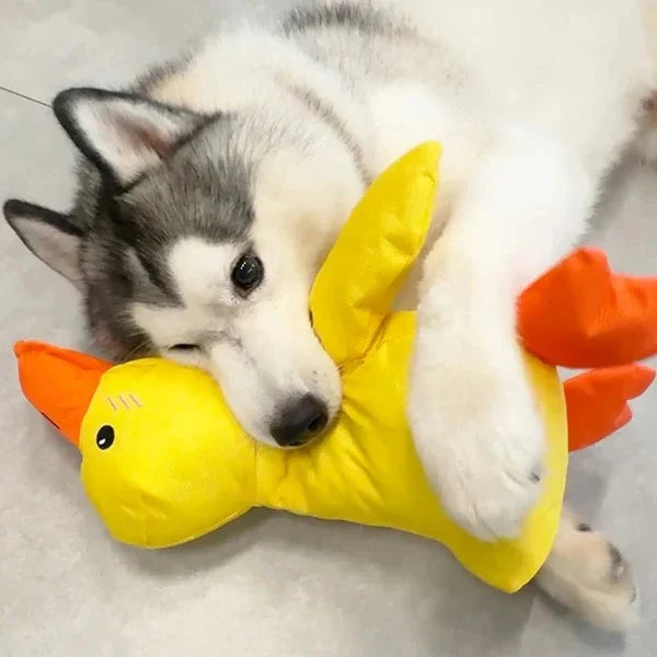 Dog Toy Duck-Shaped Plush Low-Pitch Squeaker Reinforced Seams