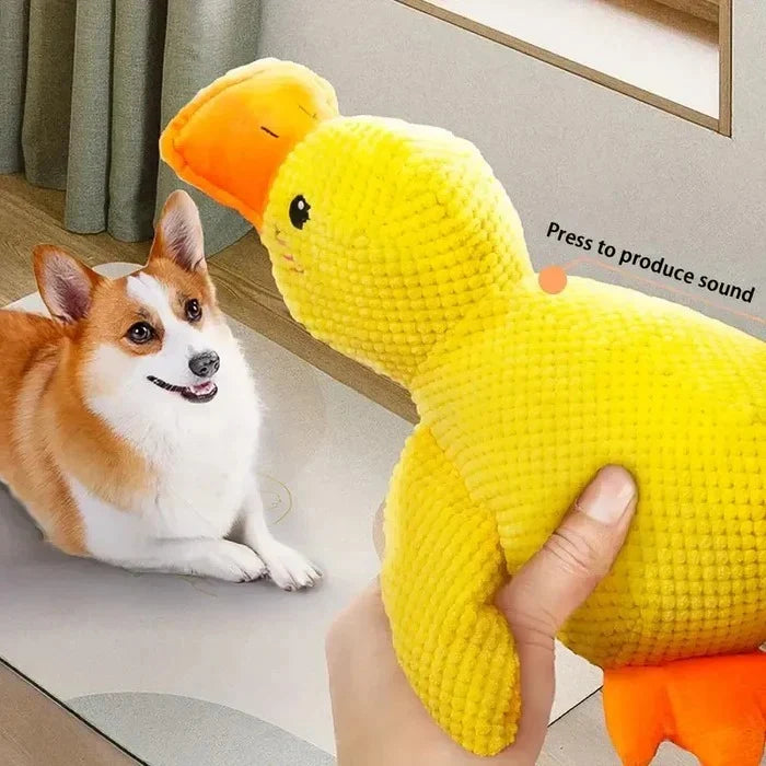 Dog Toy Duck-Shaped Plush Low-Pitch Squeaker Reinforced Seams