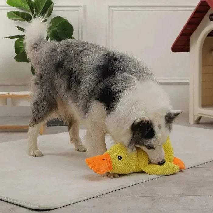 Dog Toy Duck-Shaped Plush Low-Pitch Squeaker Reinforced Seams