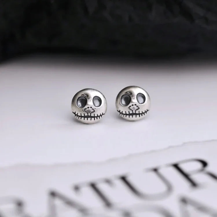 Earrings 925 Sterling Silver Handcrafted Pumpkin Skull