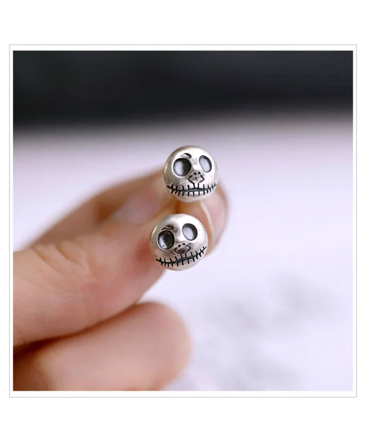 Earrings 925 Sterling Silver Handcrafted Pumpkin Skull