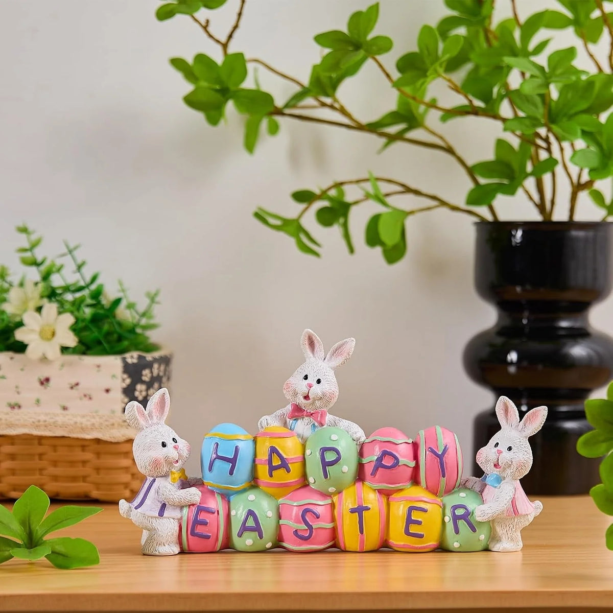 Easter Bunny Centerpiece Hand-Painted Resin Stable Base