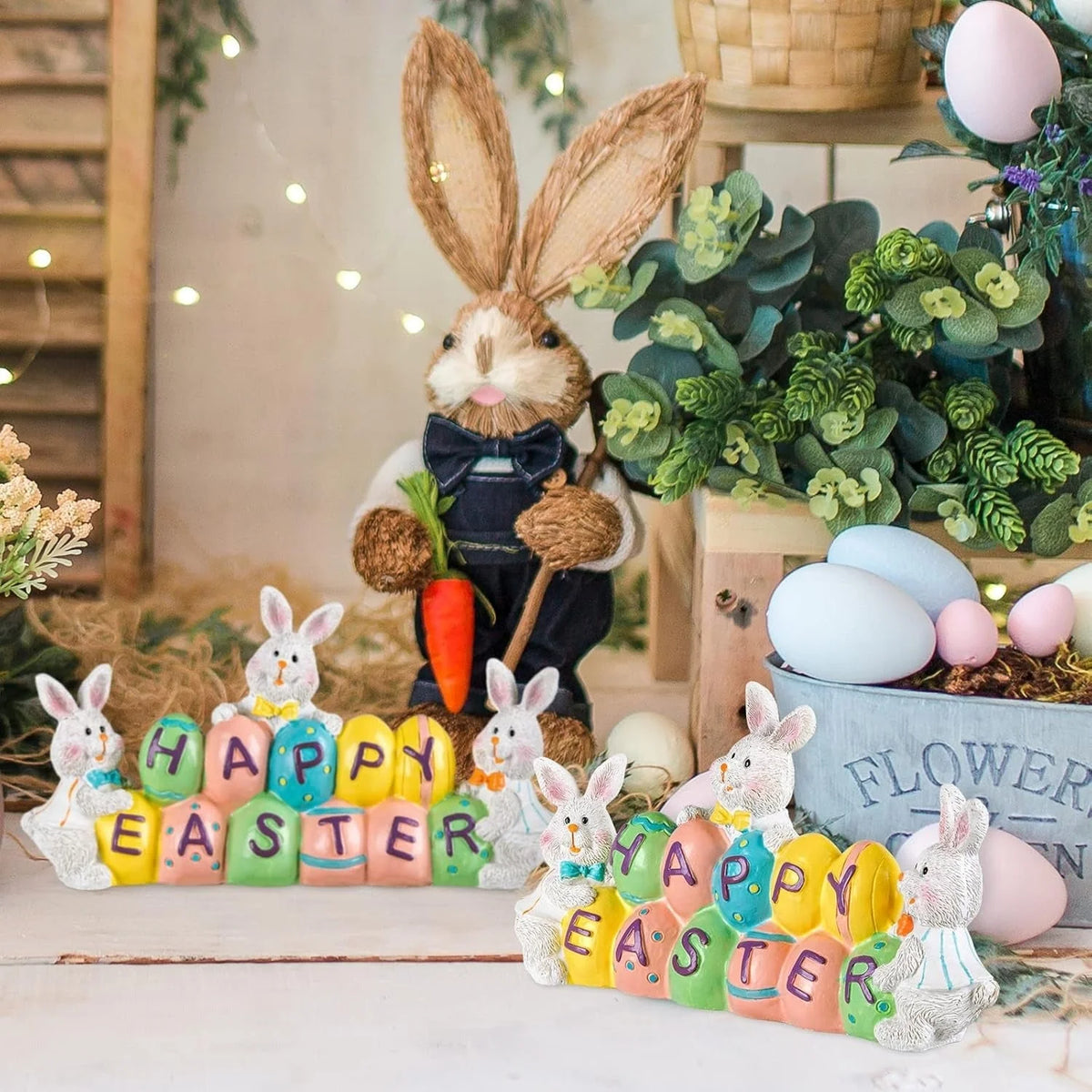 Easter Bunny Centerpiece Hand-Painted Resin Stable Base
