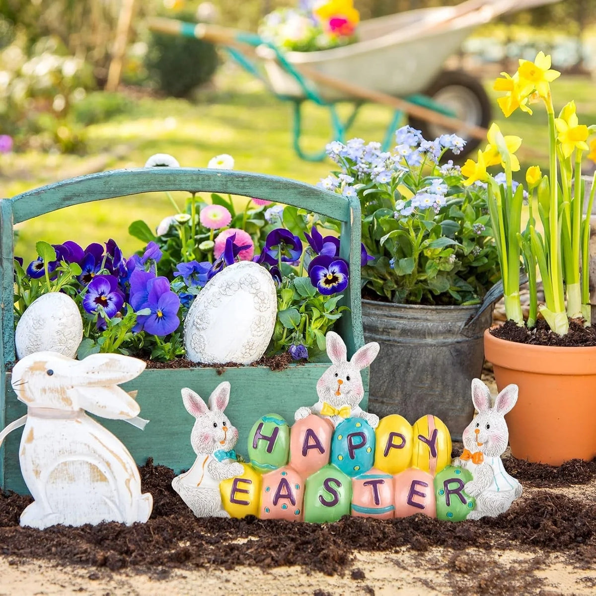 Easter Bunny Centerpiece Hand-Painted Resin Stable Base