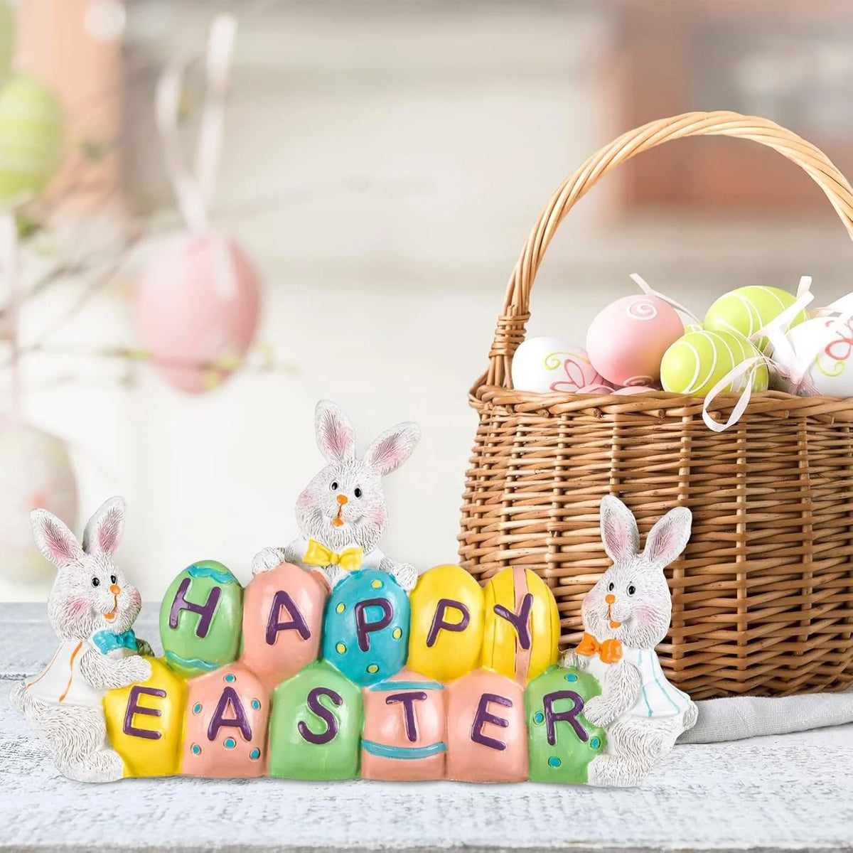Easter Bunny Centerpiece Hand-Painted Resin Stable Base