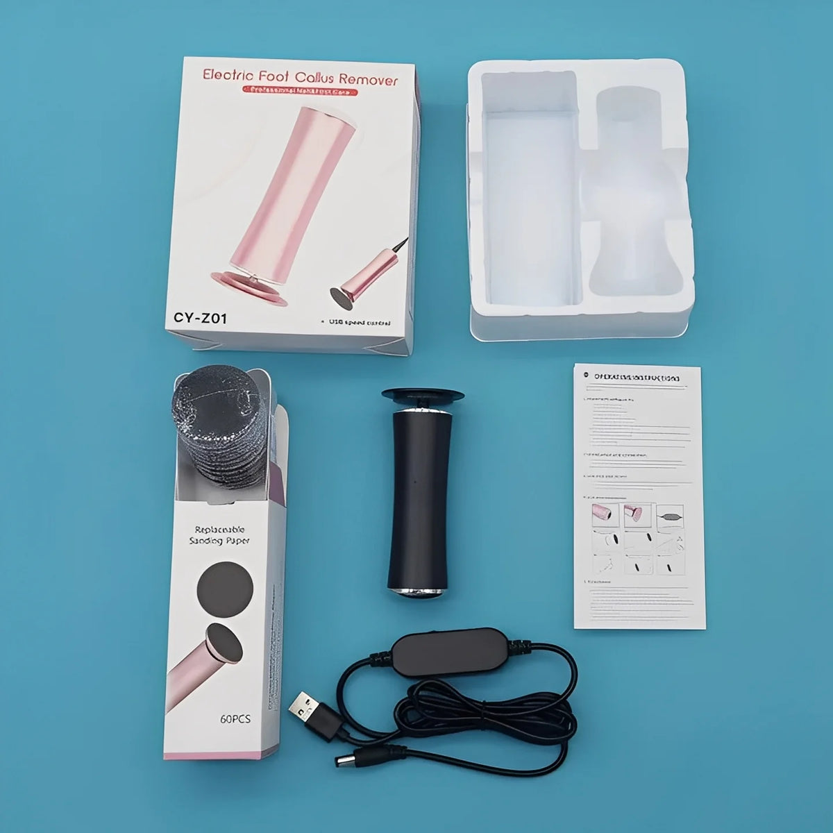 Electric Foot File Rechargeable Adjustable Speed 60 Sanding Discs