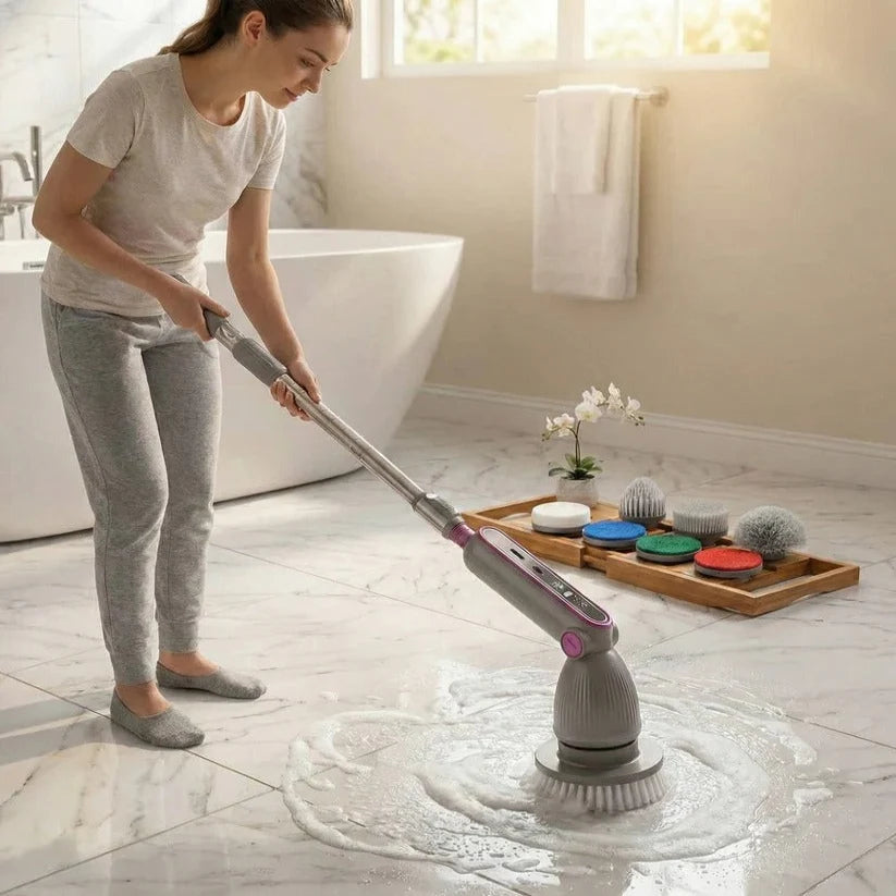Electric Spin Scrubber Adjustable Handle Two-Speed Motor 120-Minute Battery