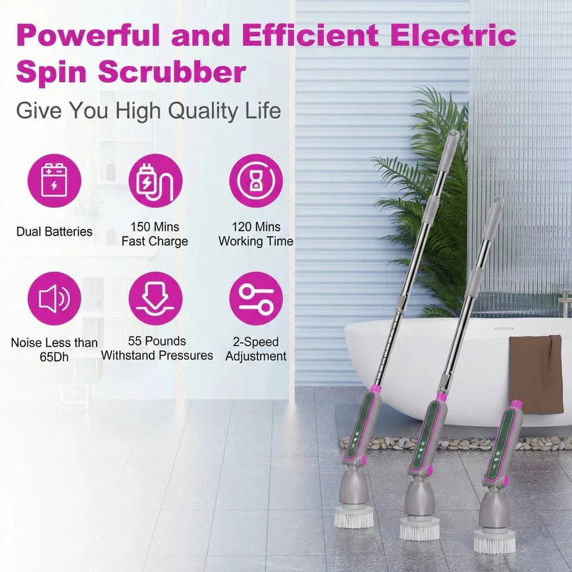 Electric Spin Scrubber Adjustable Handle Two-Speed Motor 120-Minute Battery