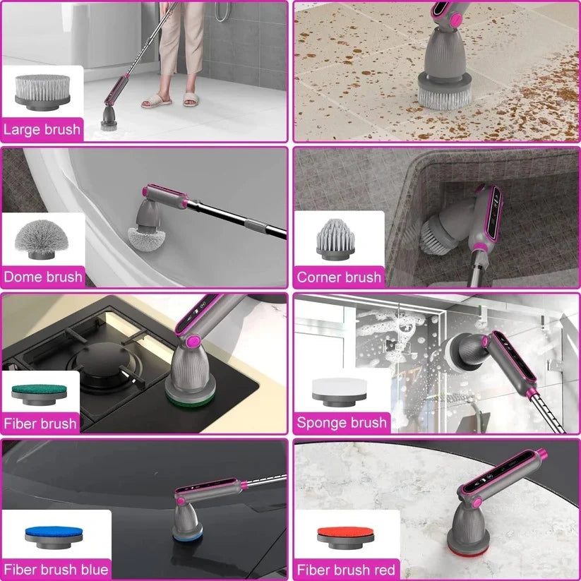 Electric Spin Scrubber Adjustable Handle Two-Speed Motor 120-Minute Battery