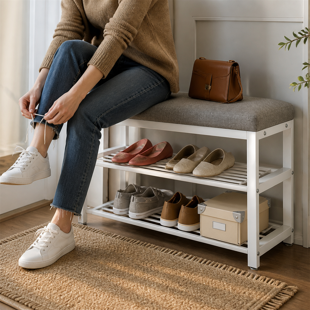 Entryway Shoe Storage Bench (Under-Seat Shoe Shelf)