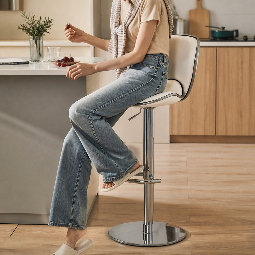 Ergonomic Curved Height-Adjustable Bar And Counter Stool (90–120 cm)