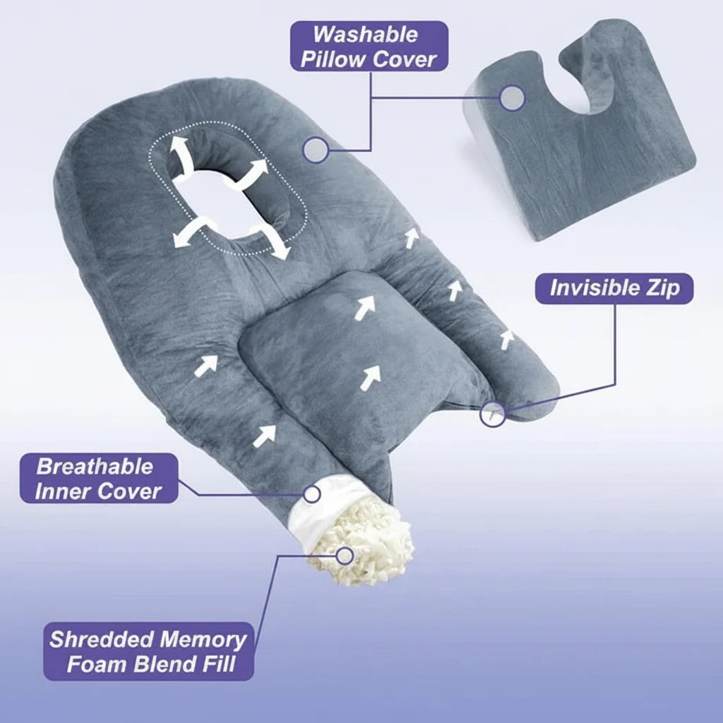 Face Down Pillow Contoured Oval Shredded Memory Foam